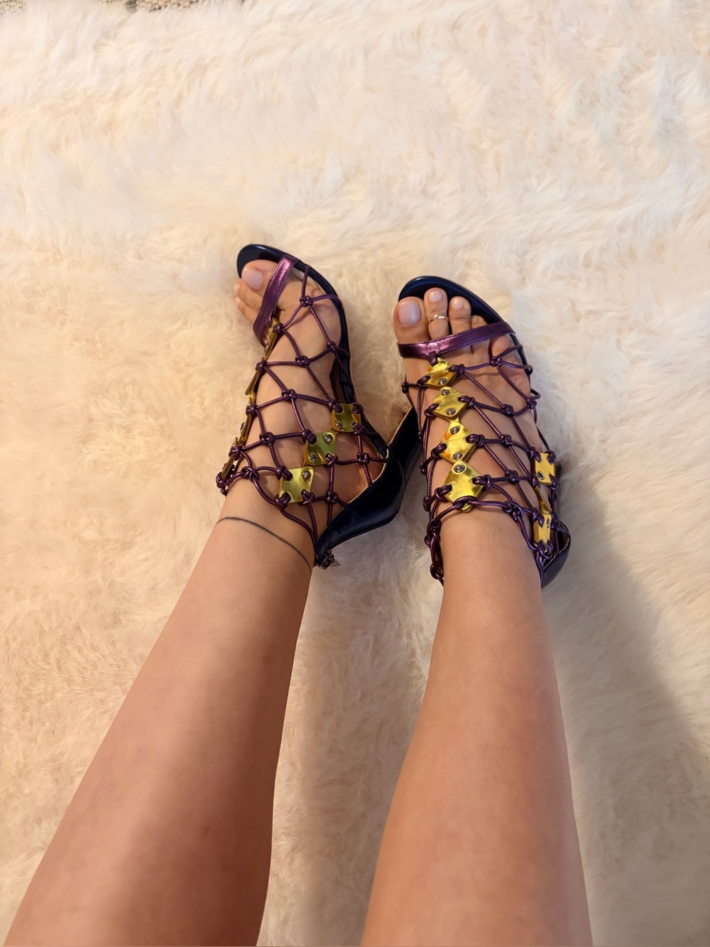 RARE Jimmy Choo Tickle 100 Cage Sandals - Purple/Gold - Size 36